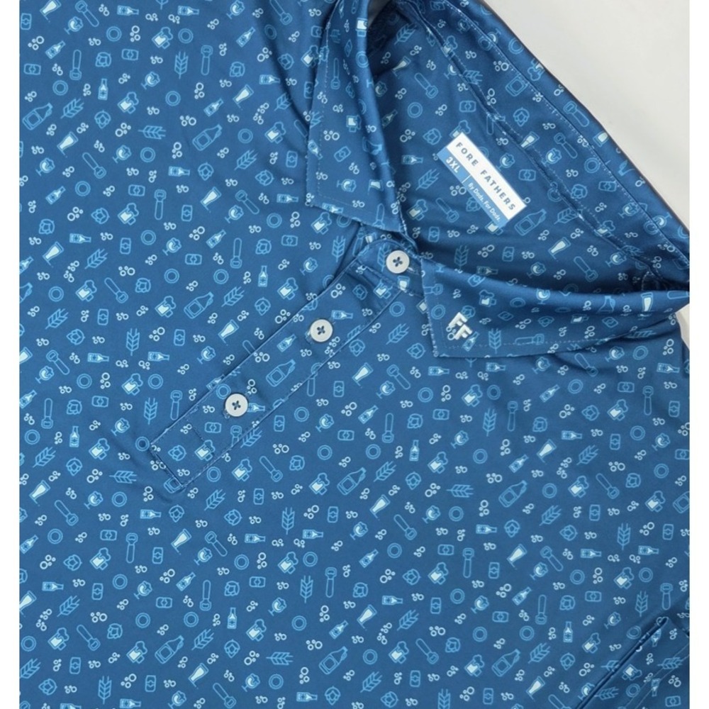 Men's Fore Fathers Size 3XL Performance Polo Teal Green Beer All Over Print EUC‎